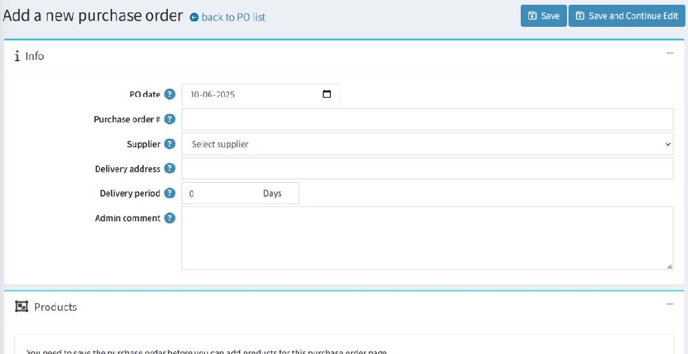 Add new purchase order form for Purchase Order Inventory Management
